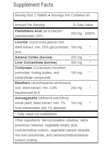 Advanced Adrenal Factor Supplement Facts