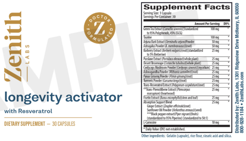 Longevity Activator Supplement Facts